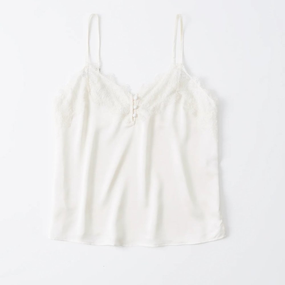 Abercrombie & Fitch Women’s Lace-Trim Satin Cami XXS White